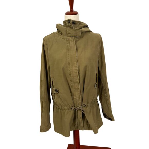 Zara Woman Khaki Utility Anorak Jacket Hooded Drawstring Waist Size M Field Coat - Picture 2 of 12